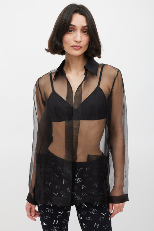 Chanel Black Sheer CC Open Front Shirt