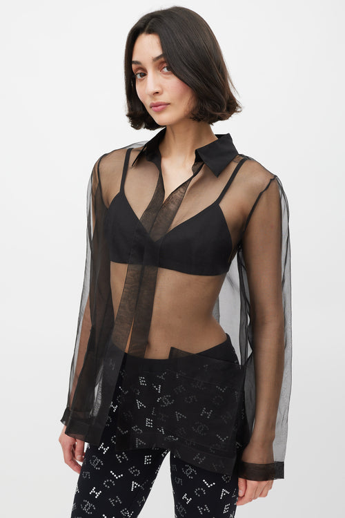 Chanel Black Sheer CC Open Front Shirt