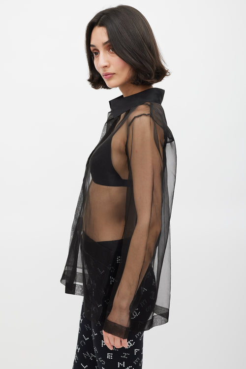 Chanel Black Sheer CC Open Front Shirt