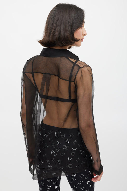 Chanel Black Sheer CC Open Front Shirt