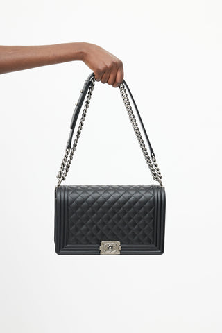 Chanel 2022 Black Quilted Caviar Leather Boy Bag