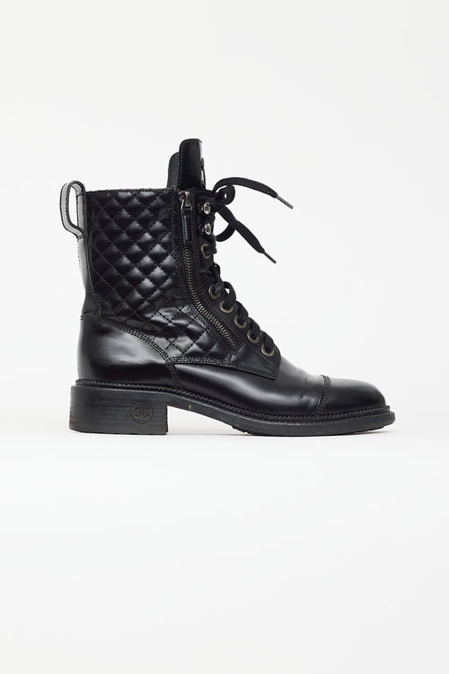 Chanel Black Smooth Leather Combat Boot