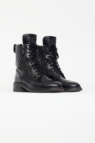 Chanel Black Smooth Leather Combat Boot