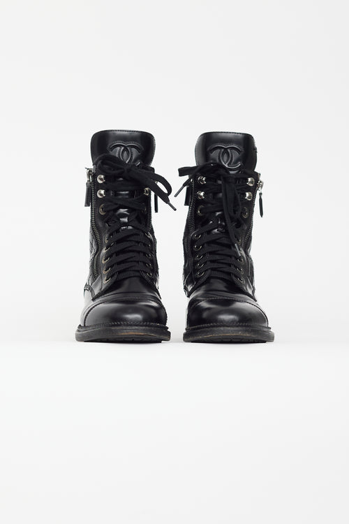 Chanel Black Smooth Leather Combat Boot