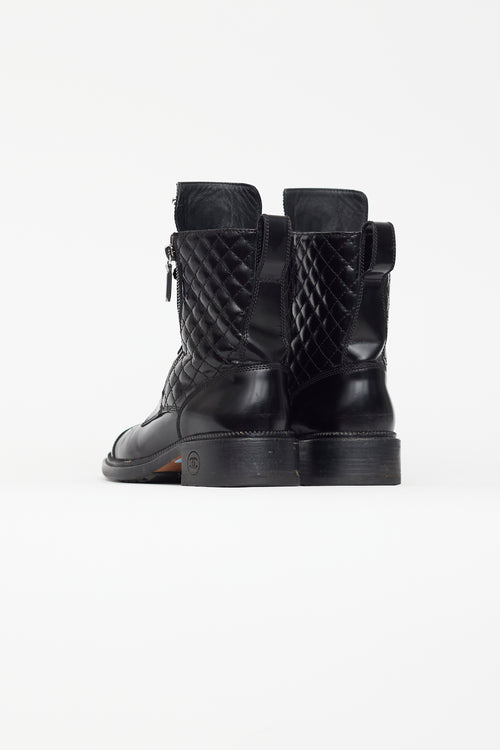 Chanel Black Smooth Leather Combat Boot