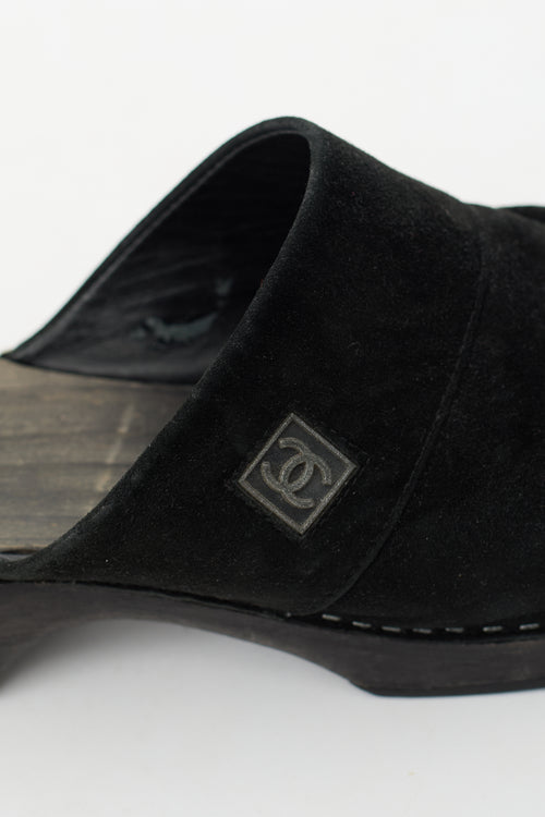 Chanel Black Suede CC Clog Mule