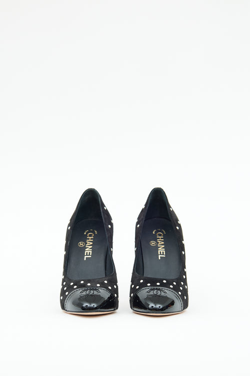 Chanel Black Suede Pearl Embellished  CC Pump