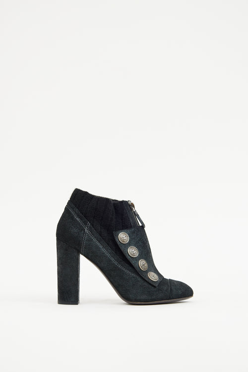 Chanel Black Suede Ribbed Collar Boot