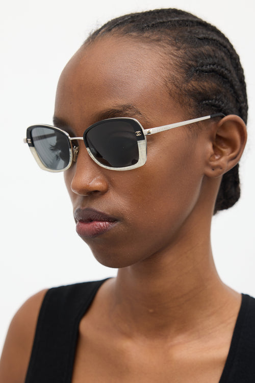 Chanel Black 
White 4184 Rectangular CC Sunglasses