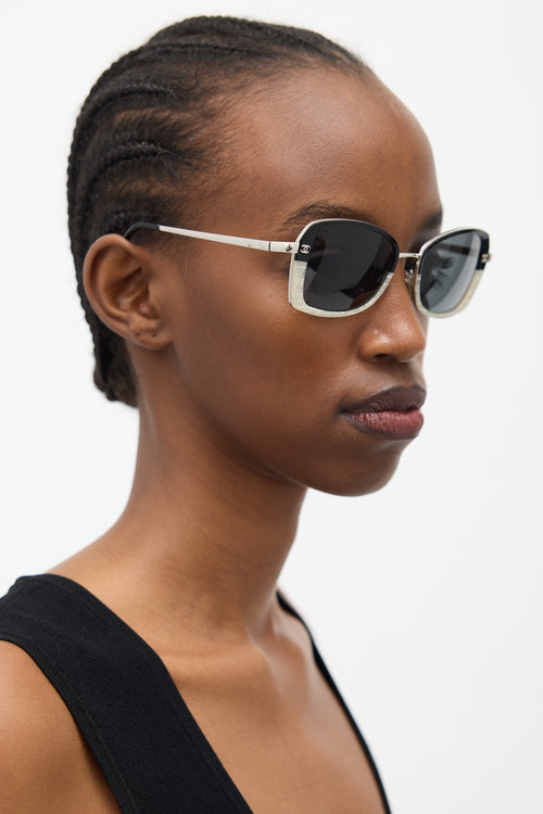 Chanel Black 
White 4184 Rectangular CC Sunglasses