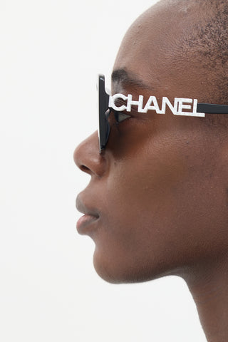 Chanel Black 
White 5422-B Embellished Logo Sunglasses