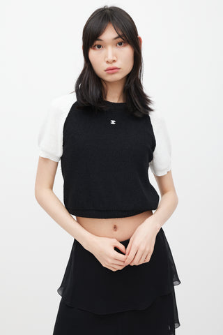 Chanel Black 
White CC Short Sleeve Sweater