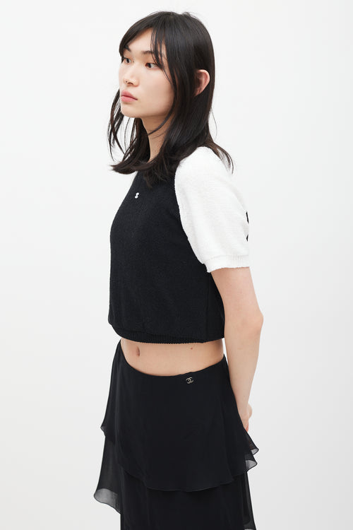 Chanel Black 
White CC Short Sleeve Sweater