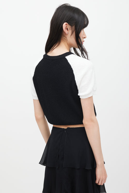 Chanel Black 
White CC Short Sleeve Sweater