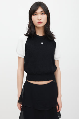 Chanel Black 
White CC Short Sleeve Sweater