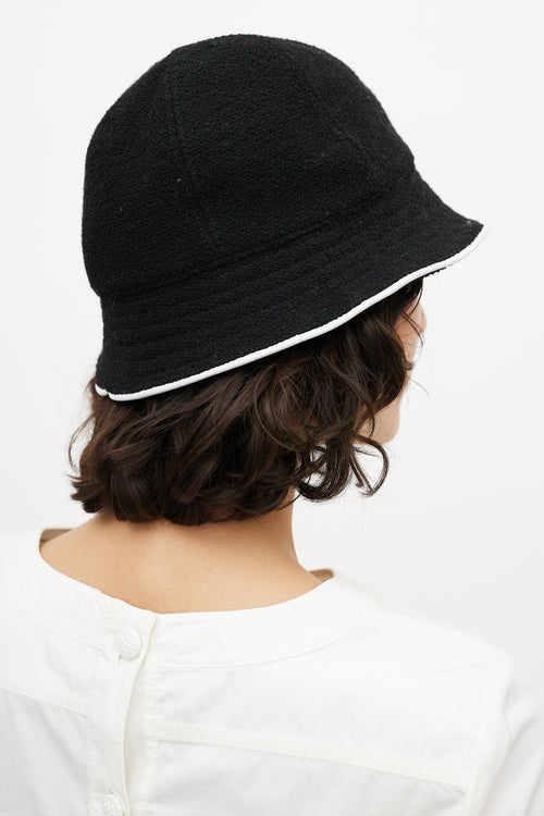 Chanel Black 
White Camellia Bucket Hat