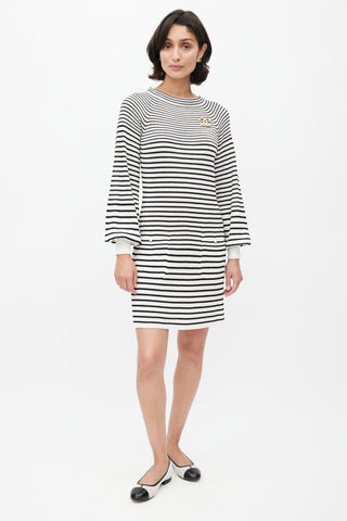 Chanel Black 
White Knit Stripes Dress