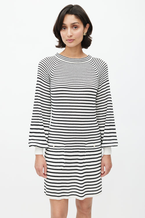 Chanel Black 
White Knit Stripes Dress