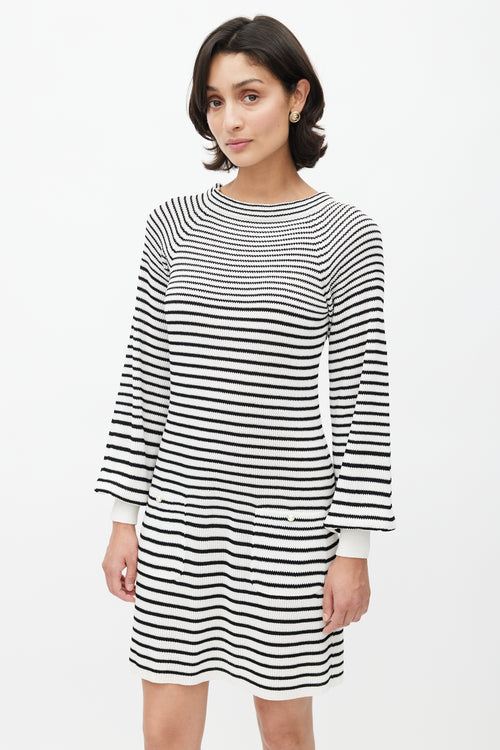 Chanel Black 
White Knit Stripes Dress