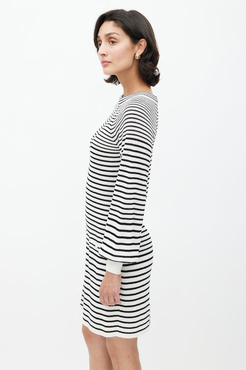 Chanel Black 
White Knit Stripes Dress