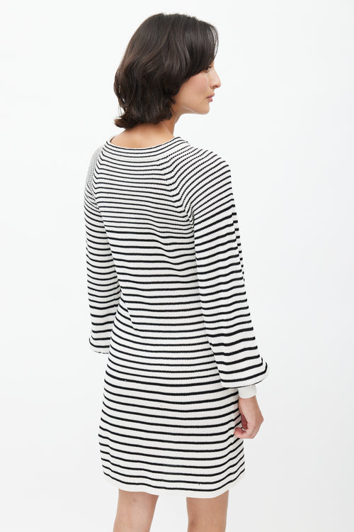 Chanel Black 
White Knit Stripes Dress