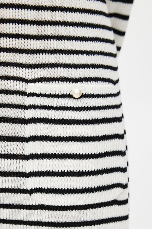 Chanel Black 
White Knit Stripes Dress