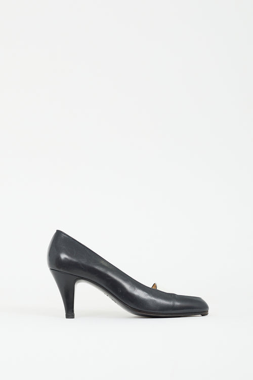 Chanel Black 
White Leather Panelled Pump