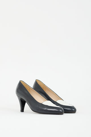 Chanel Black 
White Leather Panelled Pump