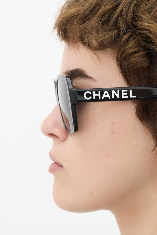 Chanel Black 
White Logo 5408 Square Sunglasses