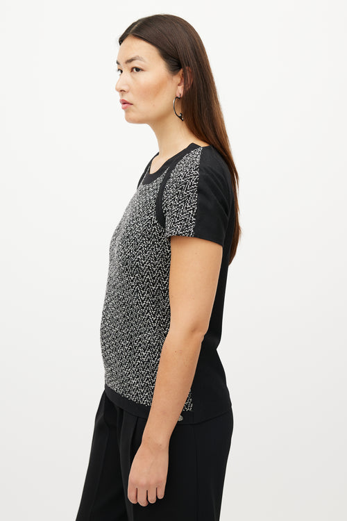 Chanel Black 
White Wool Herringbone Boucle Top