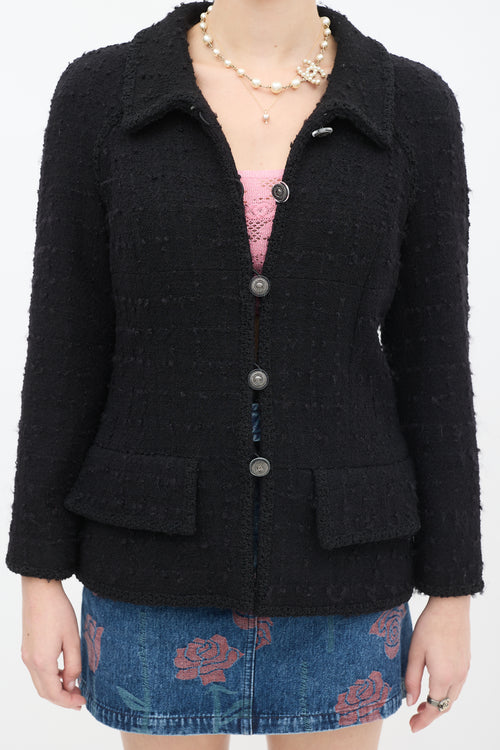 Chanel Black Wool 
Mohair Two Pocket Jacket