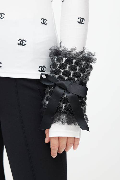 Chanel Black Wool Polka Dot 
Bow Arm Warmer