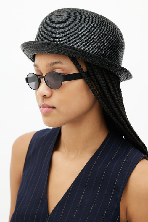 Chanel Black Woven Shiny Bowler Hat