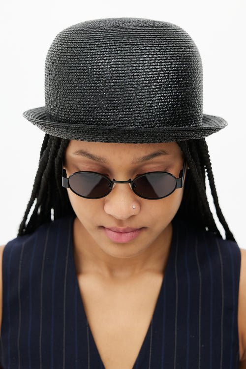 Chanel Black Woven Shiny Bowler Hat