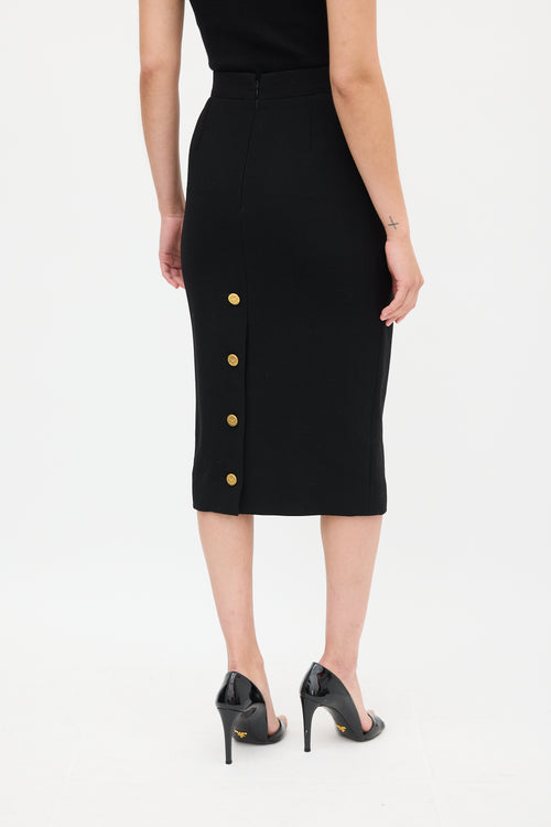 Chanel Black Zip Logo Midi Skirt