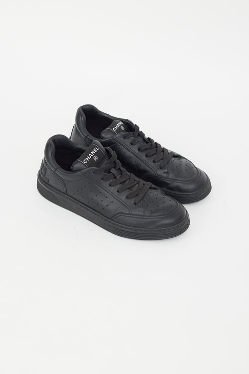 Chanel Black Leather Logo Sneaker