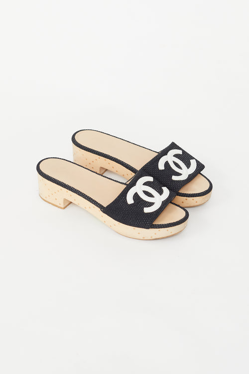 Chanel Black Textured Mesh Clog Slide