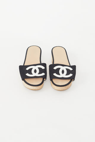 Chanel Black Textured Mesh Clog Slide