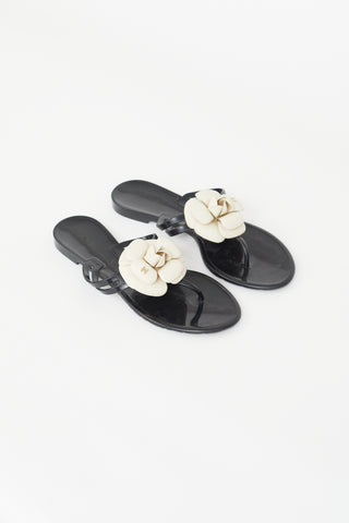 Chanel Black 
Cream Camellia Sandal