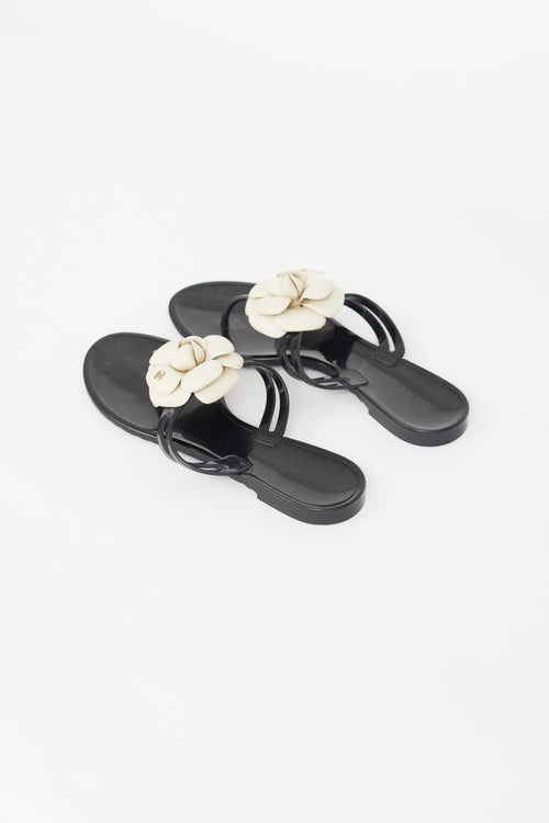 Chanel Black 
Cream Camellia Sandal