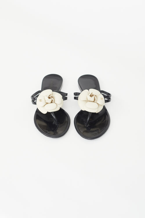 Chanel Black 
Cream Camellia Sandal