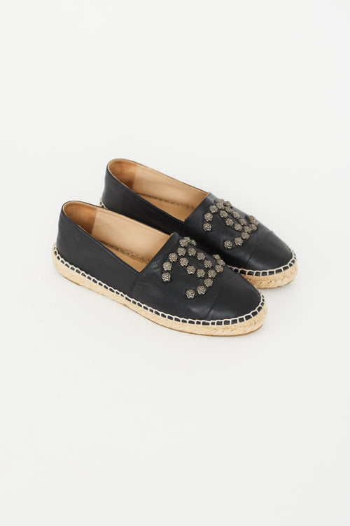 Chanel Black Embellished Logo Slip On Espadrille