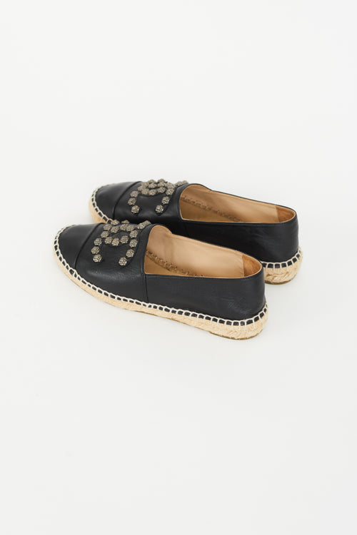 Chanel Black Embellished Logo Slip On Espadrille