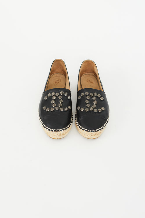 Chanel Black Embellished Logo Slip On Espadrille