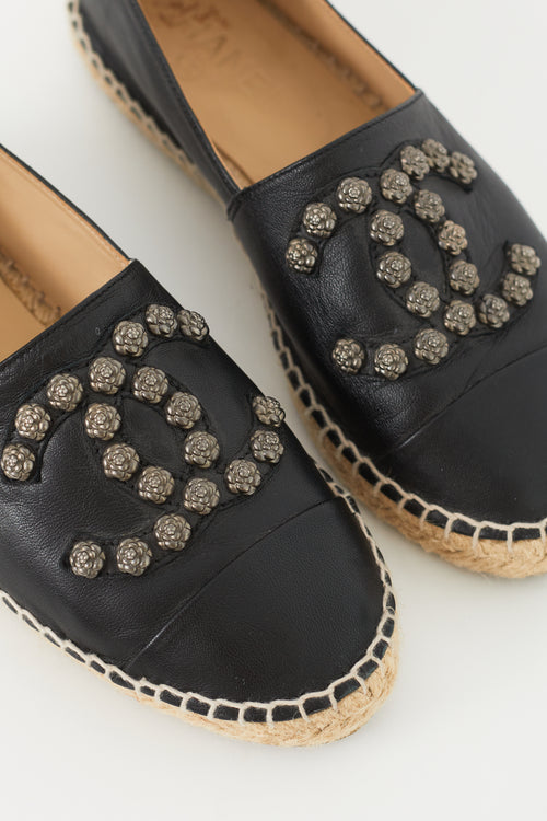 Chanel Black Embellished Logo Slip On Espadrille