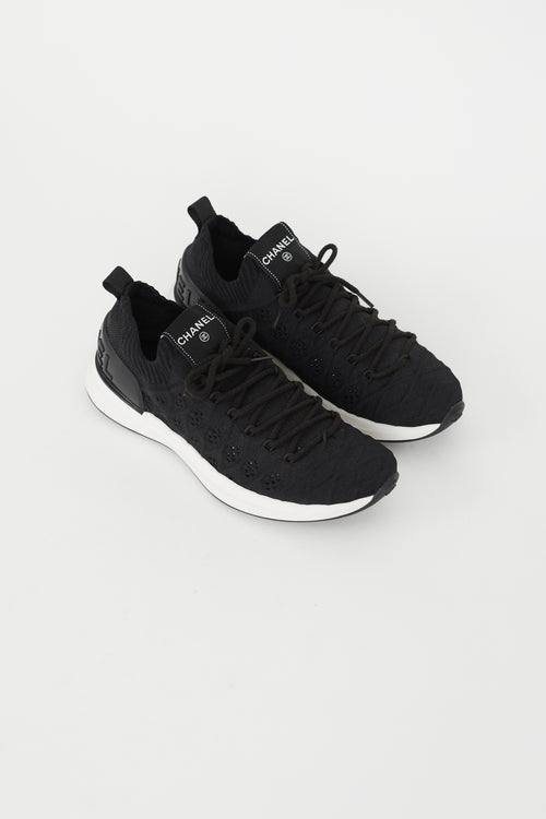 Chanel Black Knit Logo Sneaker