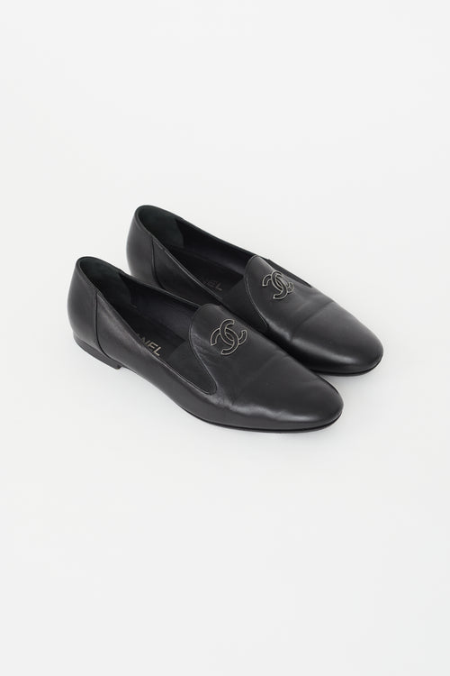 Chanel Black Leather CC Logo Loafer