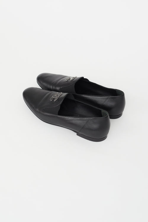 Chanel Black Leather CC Logo Loafer