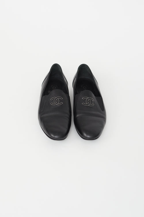 Chanel Black Leather CC Logo Loafer