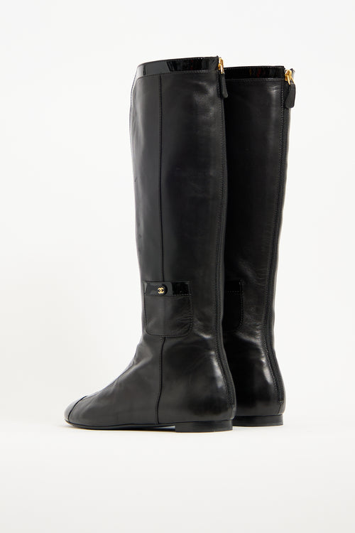 Chanel Black Leather CC Pocket Boot